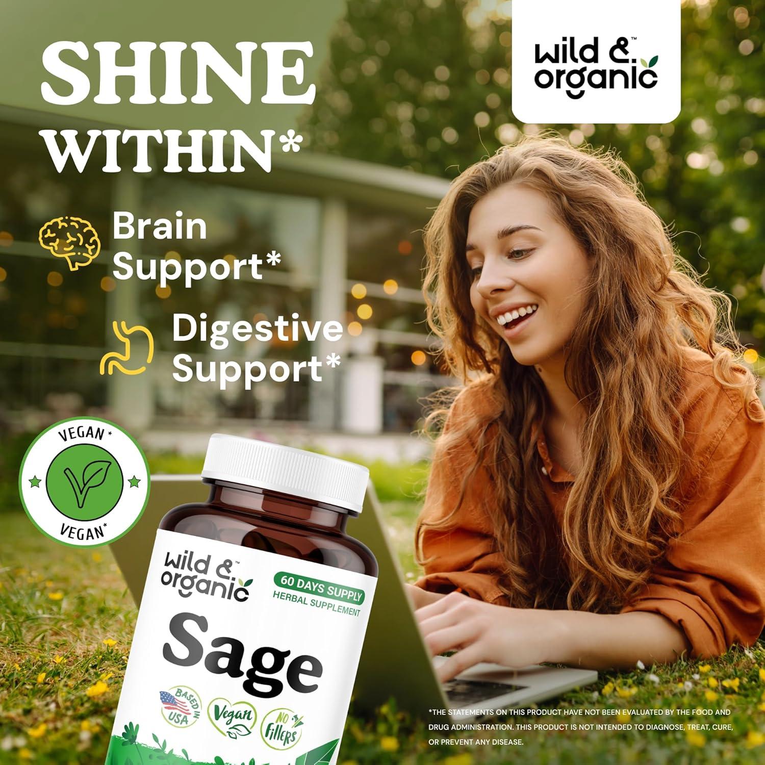 Cápsulas de Salvia Silvestre 1000 mg - Wild & Organic - 120 Unidades