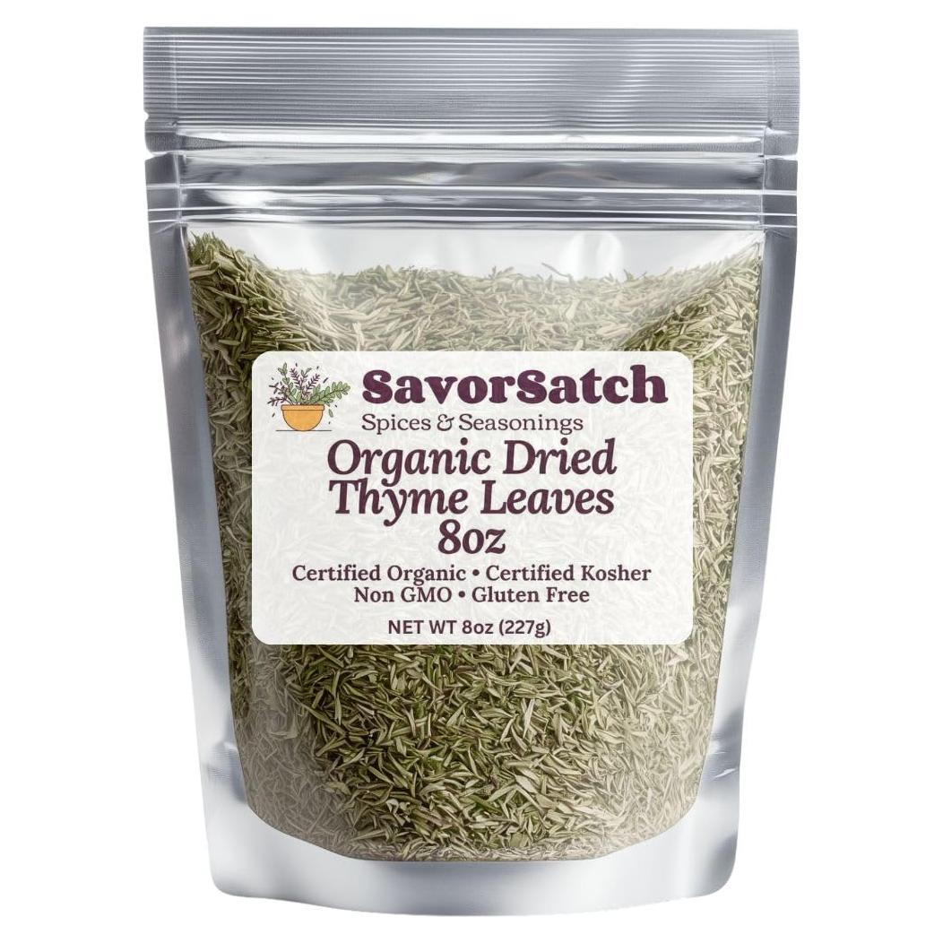 Hoja de Tomillo Orgánico SavorSatch - 227g Bolsa Re sellable