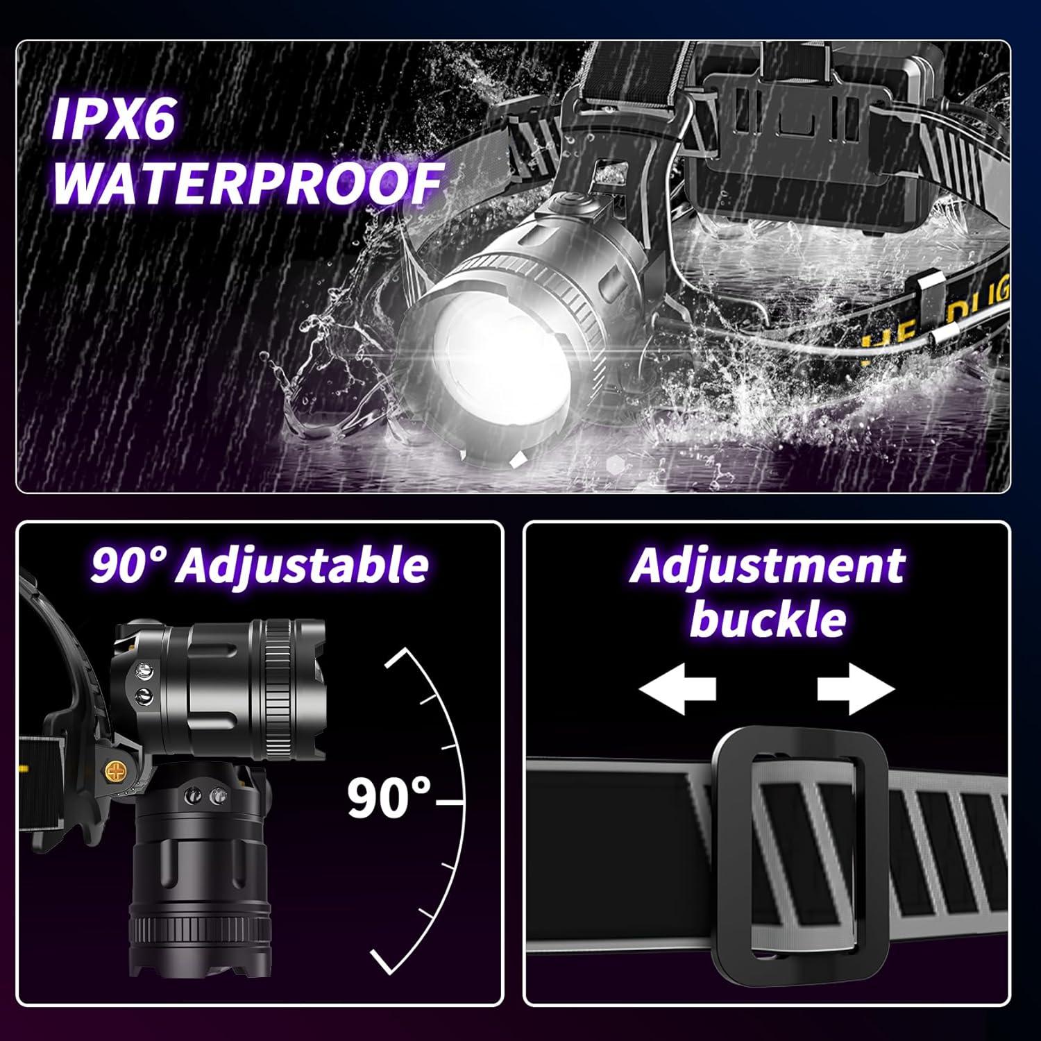 Linterna Frontal LED 100000 Lúmenes Foletozzf Recargable IPX6