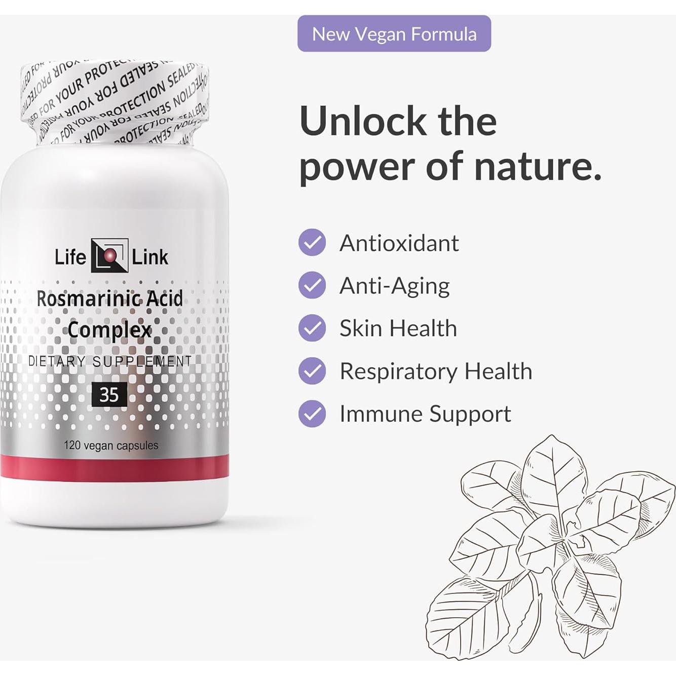 Ácido Rosmarínico LifeLink | 120 Cápsulas Veganas | Antioxidante
