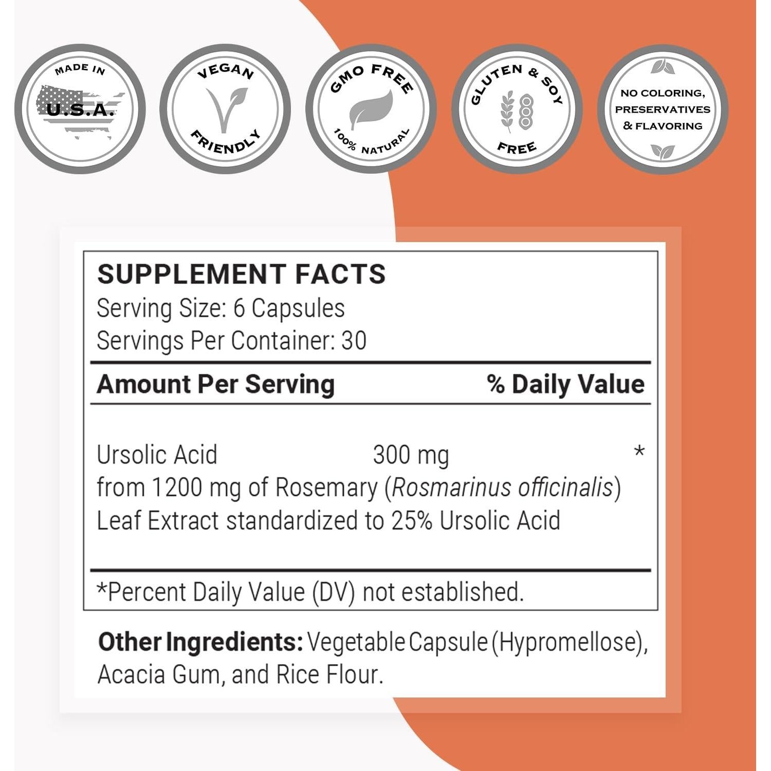 Suplemento de Ácido Ursolico 300mg Supersmart - 180 Cápsulas Vegetarianas