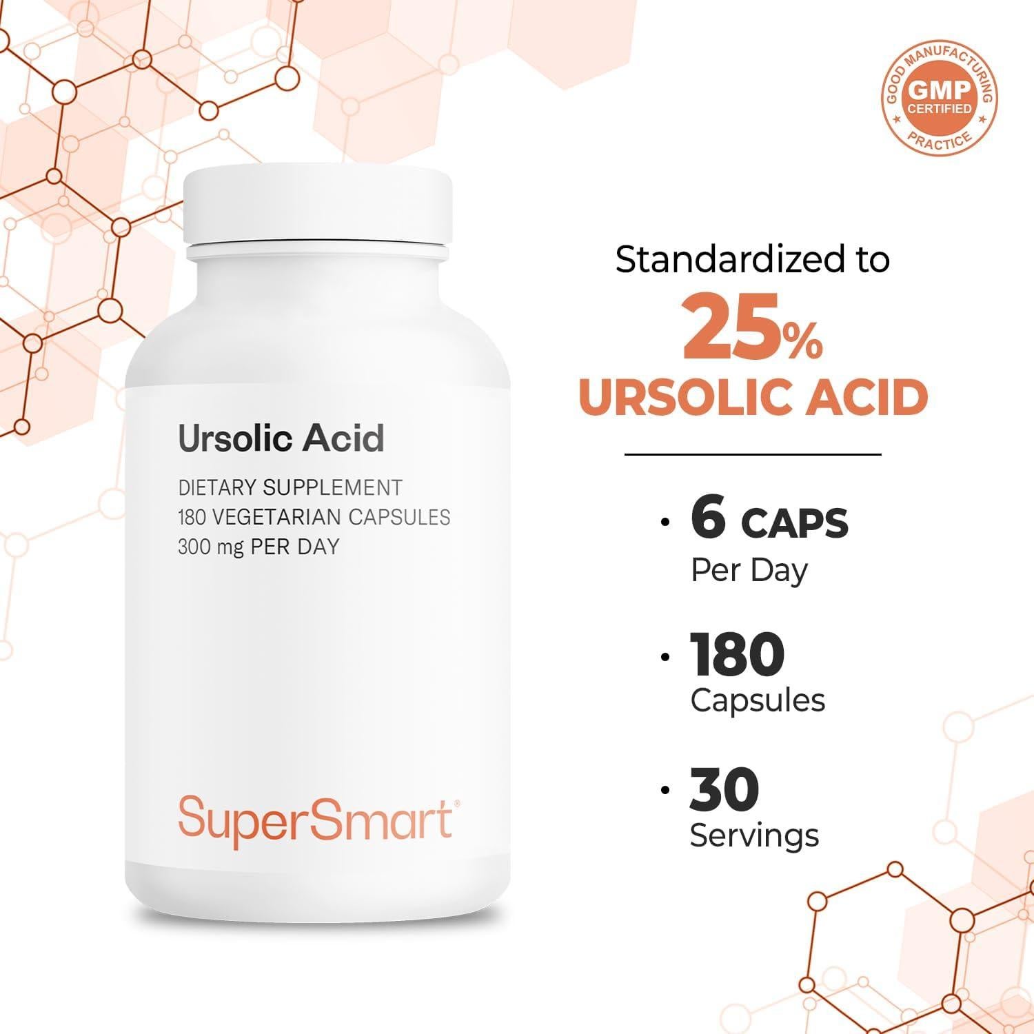Suplemento de Ácido Ursolico 300mg Supersmart - 180 Cápsulas Vegetarianas