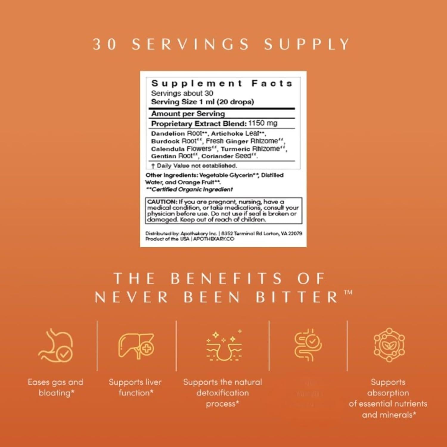 Gotas Digestivas Herbales Apothékary Nunca Ha Sido Amargo 29.57 ml