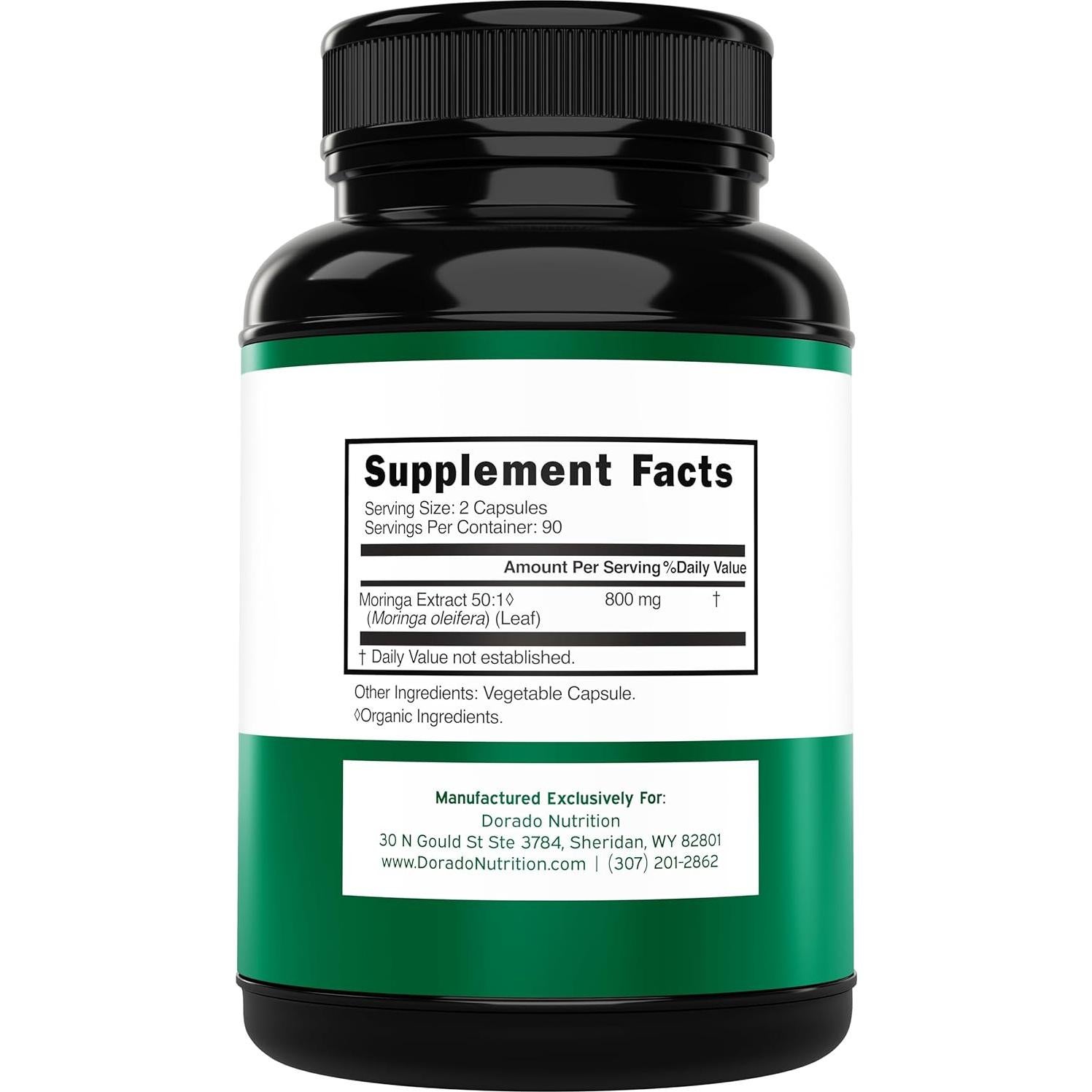 Cápsulas de Moringa Orgánica 800mg - Dorado Nutrition - 180 Unidades