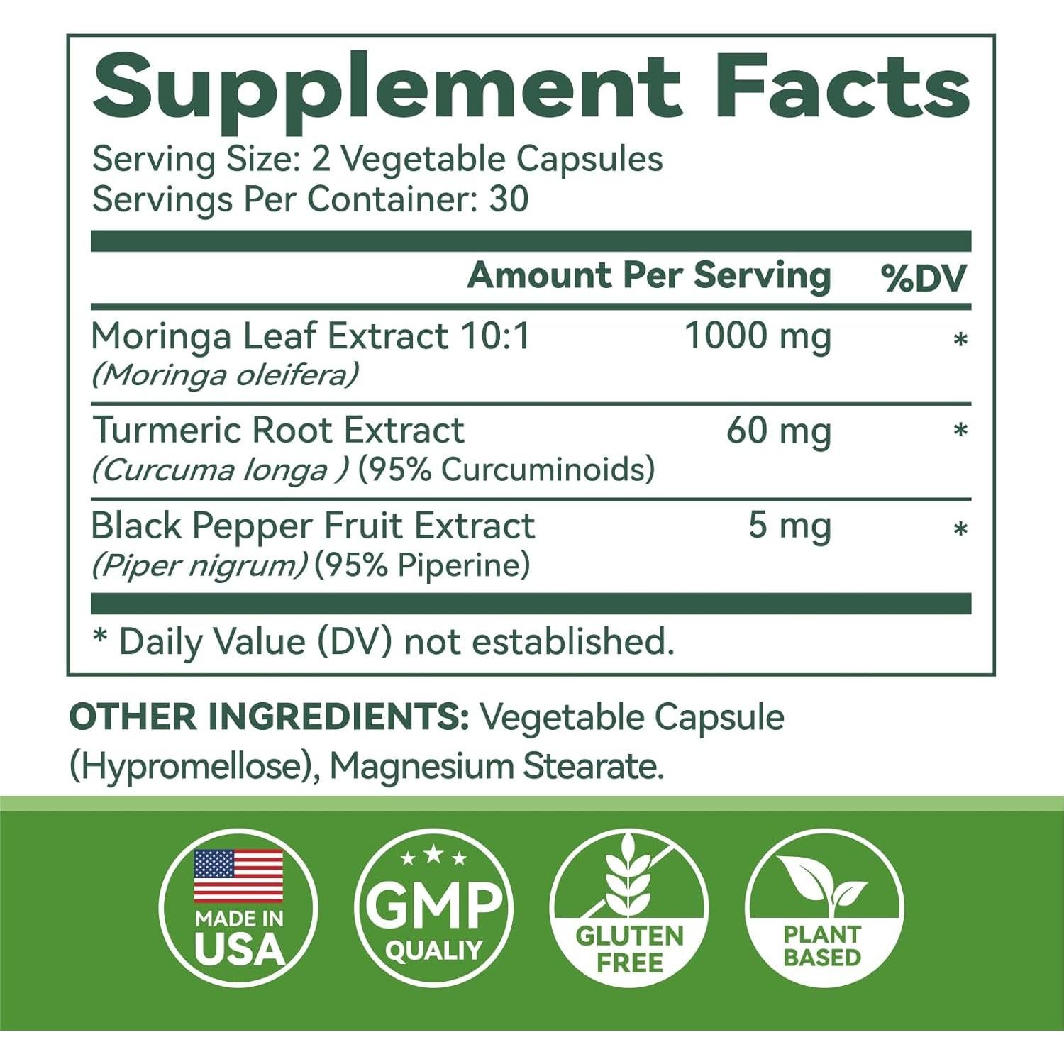 Cápsulas de Moringa 1000mg Brillo Interno 60 Veganas