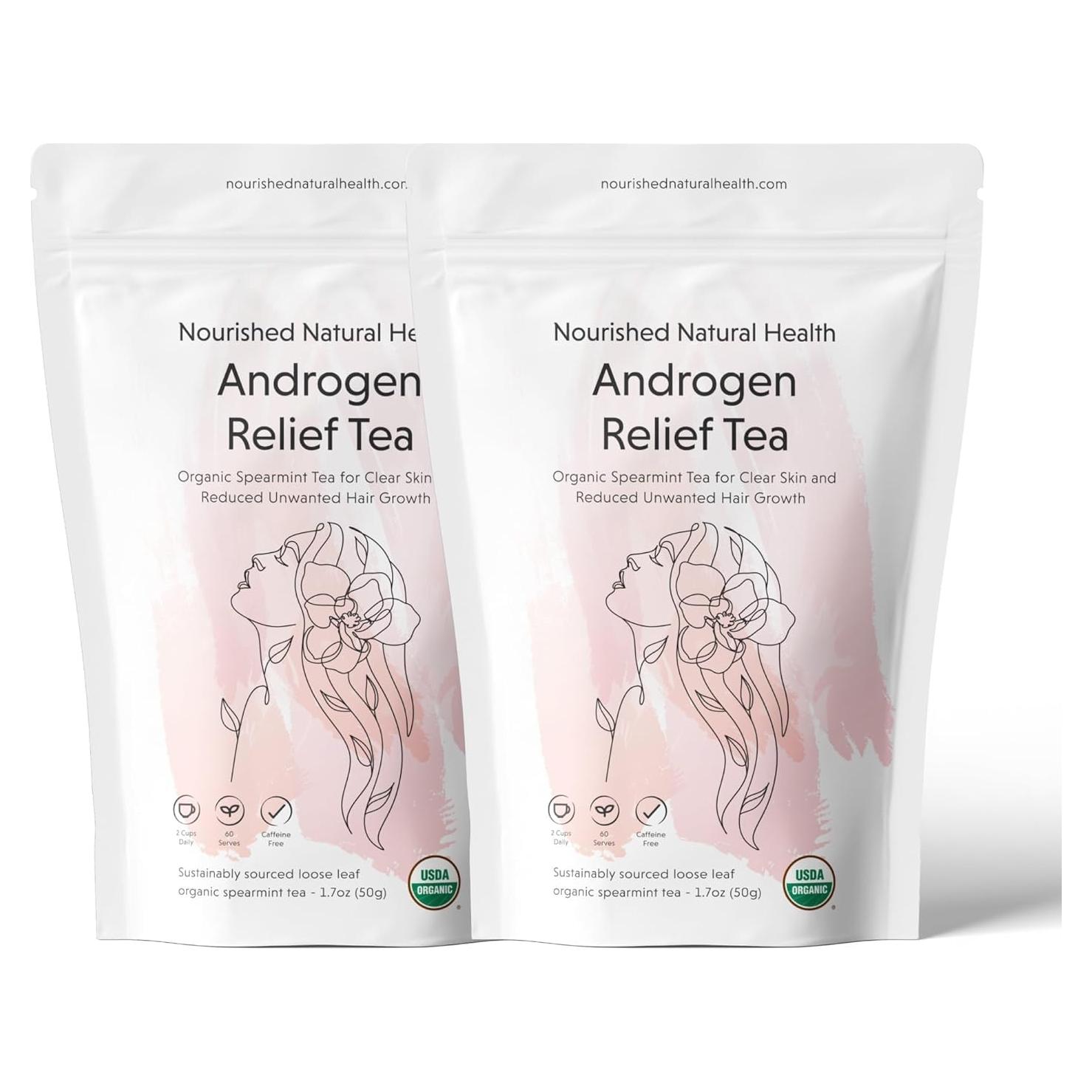 Nourished Androgen Relief Spearmint Tea - Organic Herbal Spearmint Tea for Clear Skin and Reduced Unwanted Facial Hair Growth - 120 Servings