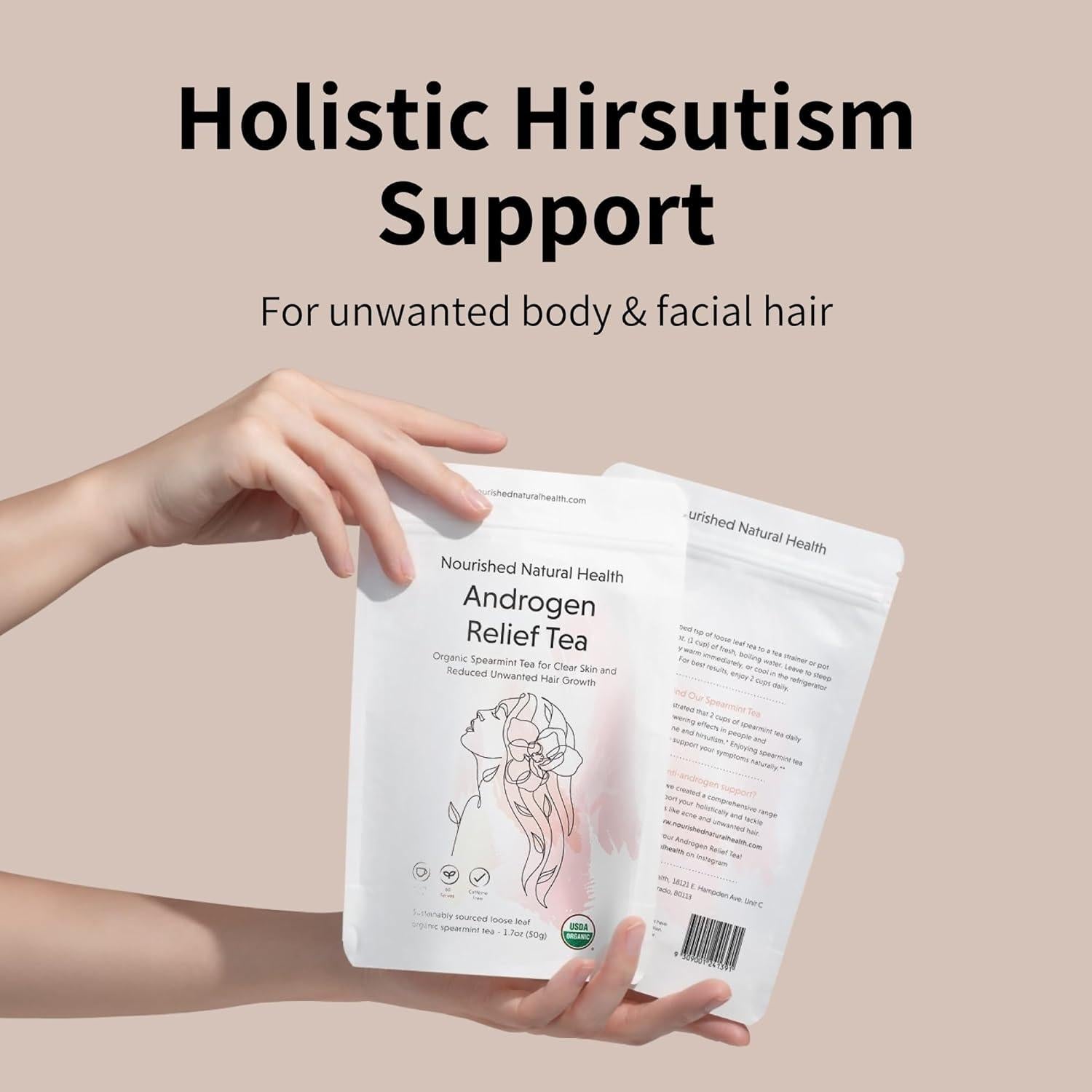 Nourished Androgen Relief Spearmint Tea - Organic Herbal Spearmint Tea for Clear Skin and Reduced Unwanted Facial Hair Growth - 120 Servings