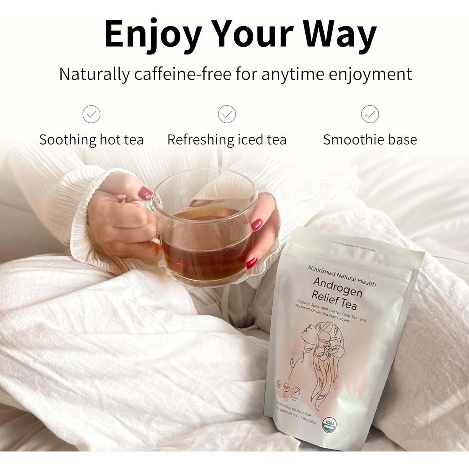 Nourished Androgen Relief Spearmint Tea - Organic Herbal Spearmint Tea for Clear Skin and Reduced Unwanted Facial Hair Growth - 120 Servings