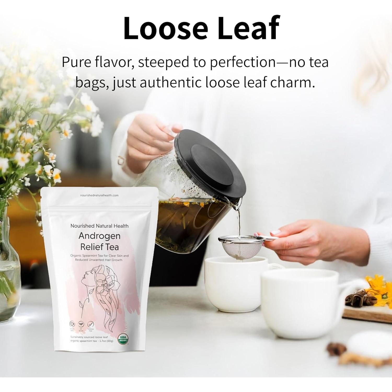 Nourished Androgen Relief Spearmint Tea - Organic Herbal Spearmint Tea for Clear Skin and Reduced Unwanted Facial Hair Growth - 120 Servings