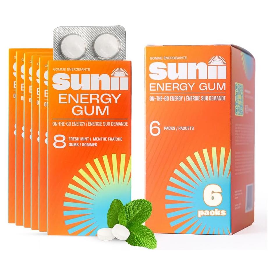 Chicle Energético Sunii - 50mg Cafeína, Sin Azúcar, 48pcs