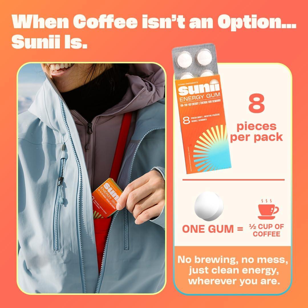 Chicle Energético Sunii - 50mg Cafeína, Sin Azúcar, 48pcs