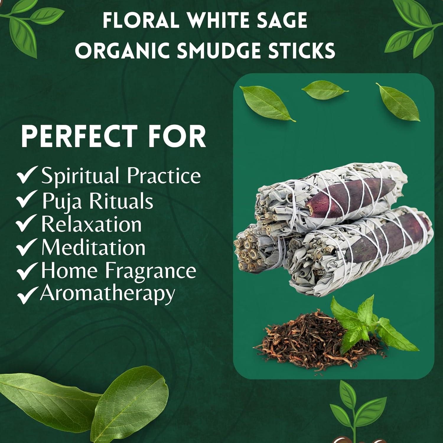 Palos de Salvia Blanca Floral Orgánica Ancientveda - 3 Unidades