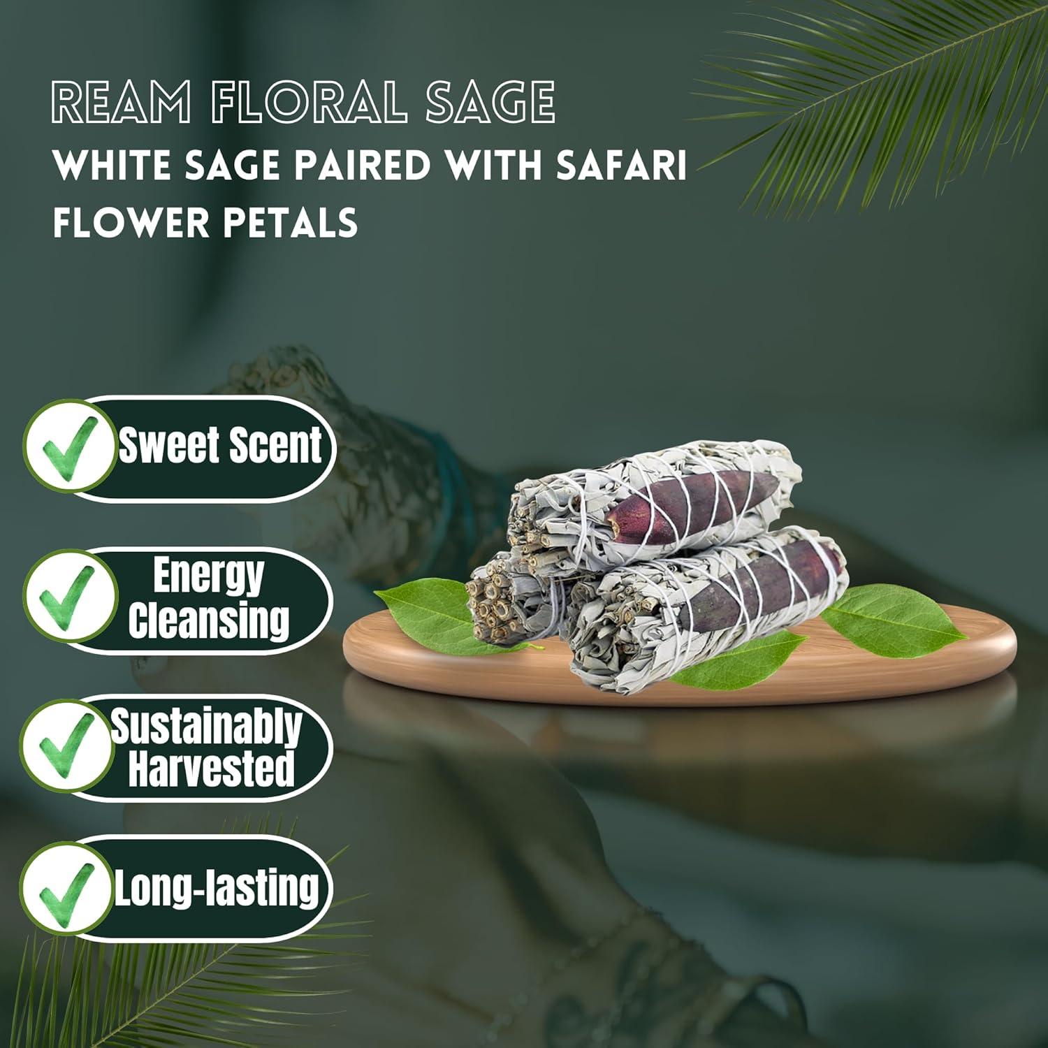 Palos de Salvia Blanca Floral Orgánica Ancientveda - 3 Unidades