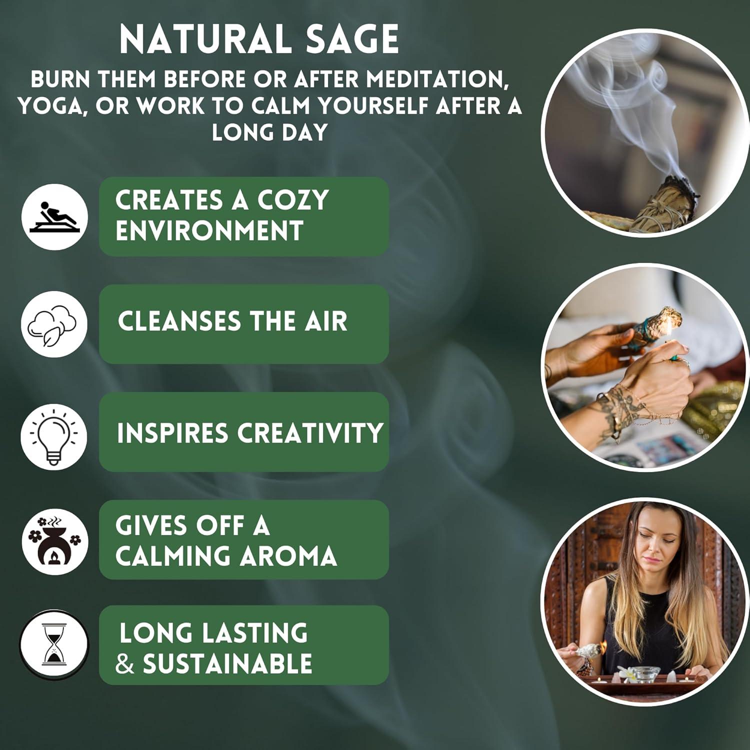 Palos de Salvia Blanca Floral Orgánica Ancientveda - 3 Unidades