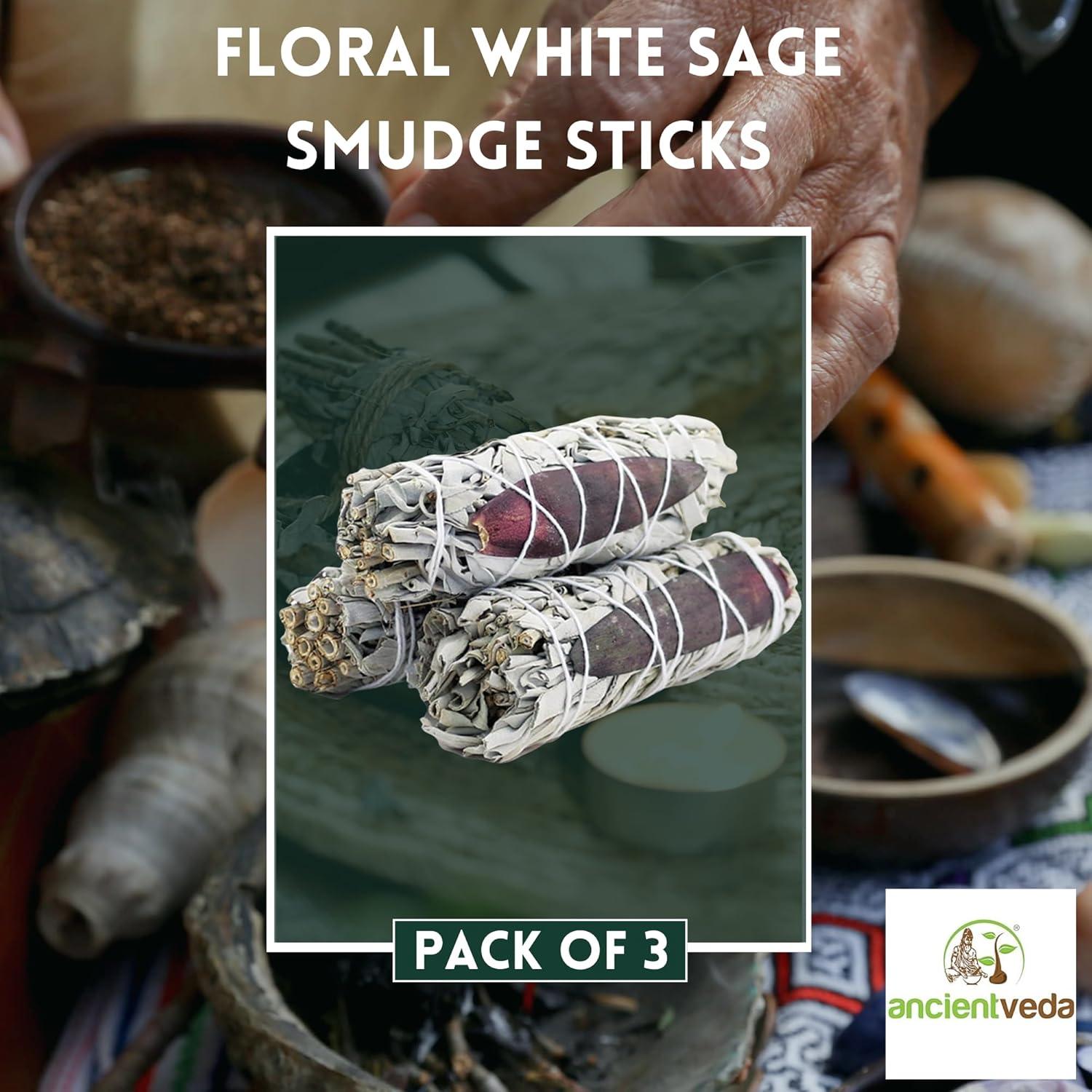 Palos de Salvia Blanca Floral Orgánica Ancientveda - 3 Unidades