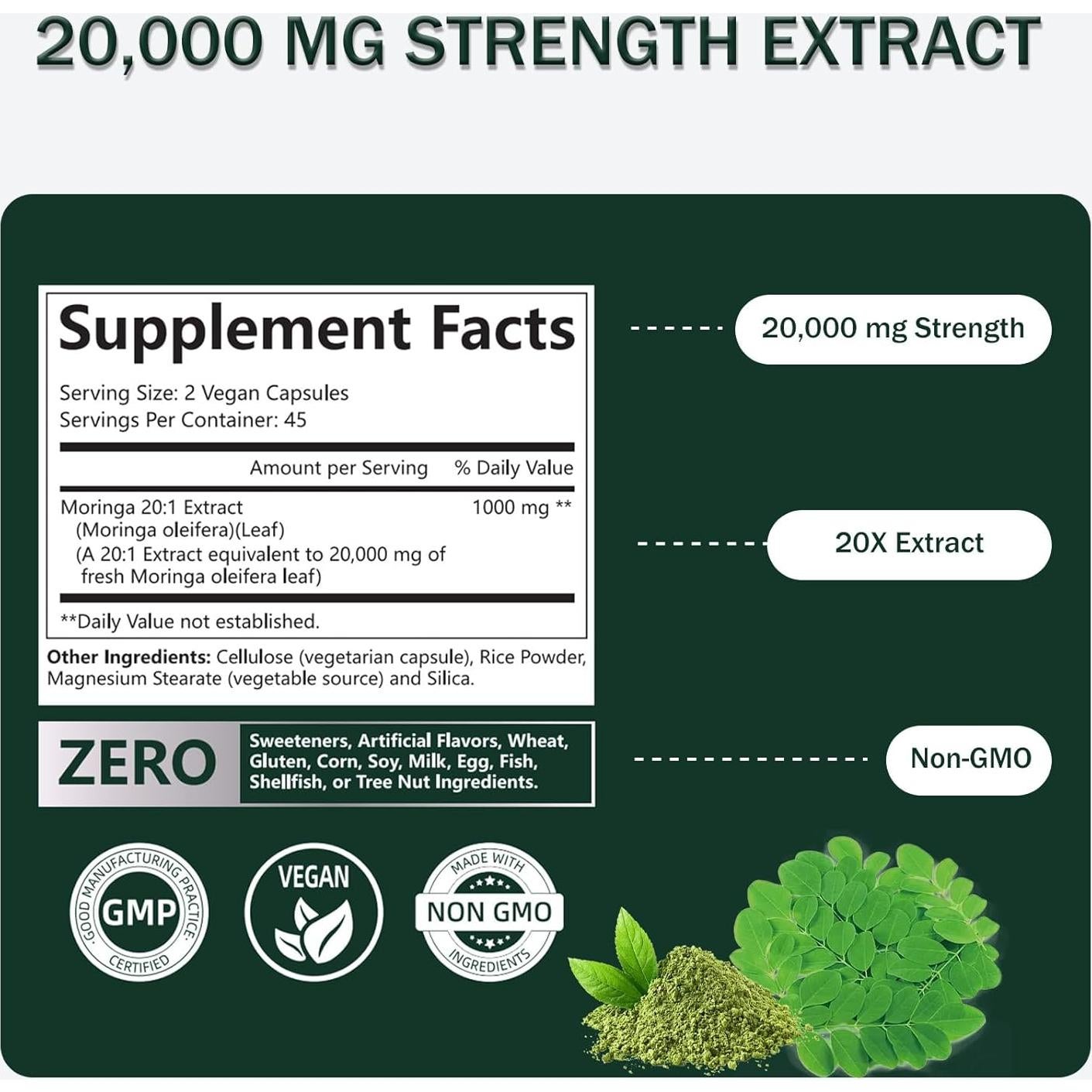 Cápsulas de Moringa 20,000 mg - 90 Veganas - Energía y Metabolismo