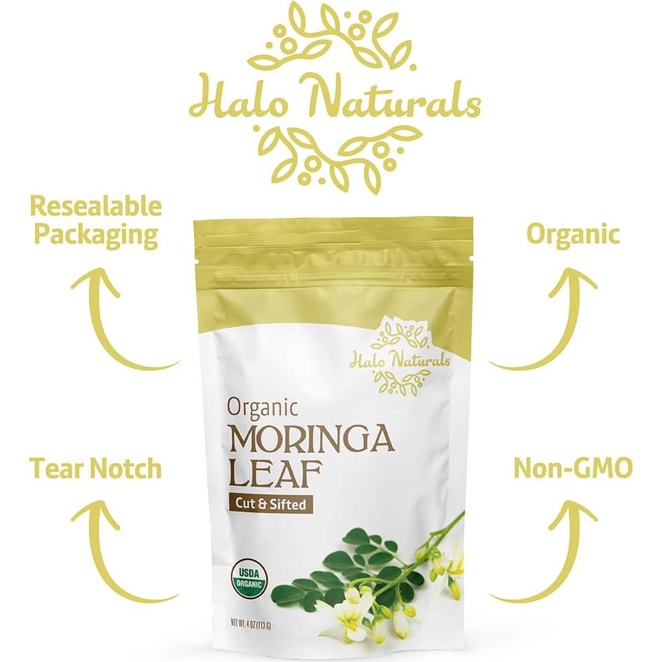 Hoja de Moringa Orgánica Halo Naturals 113g Certificada USDA