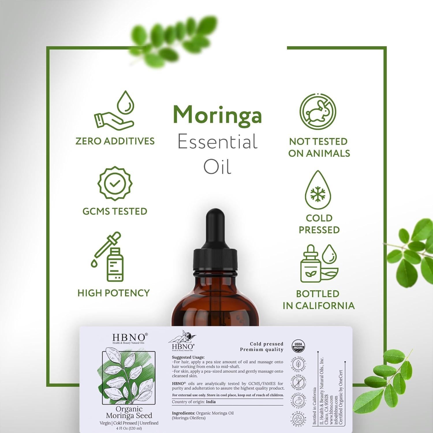 Aceite de Moringa Orgánico HBNO 120ml Prensado en Frío