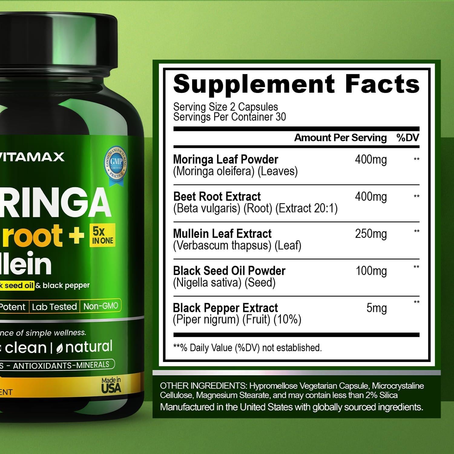 Cápsulas de Moringa Vitamax 60ct - Suplemento Energético y Inmunológico