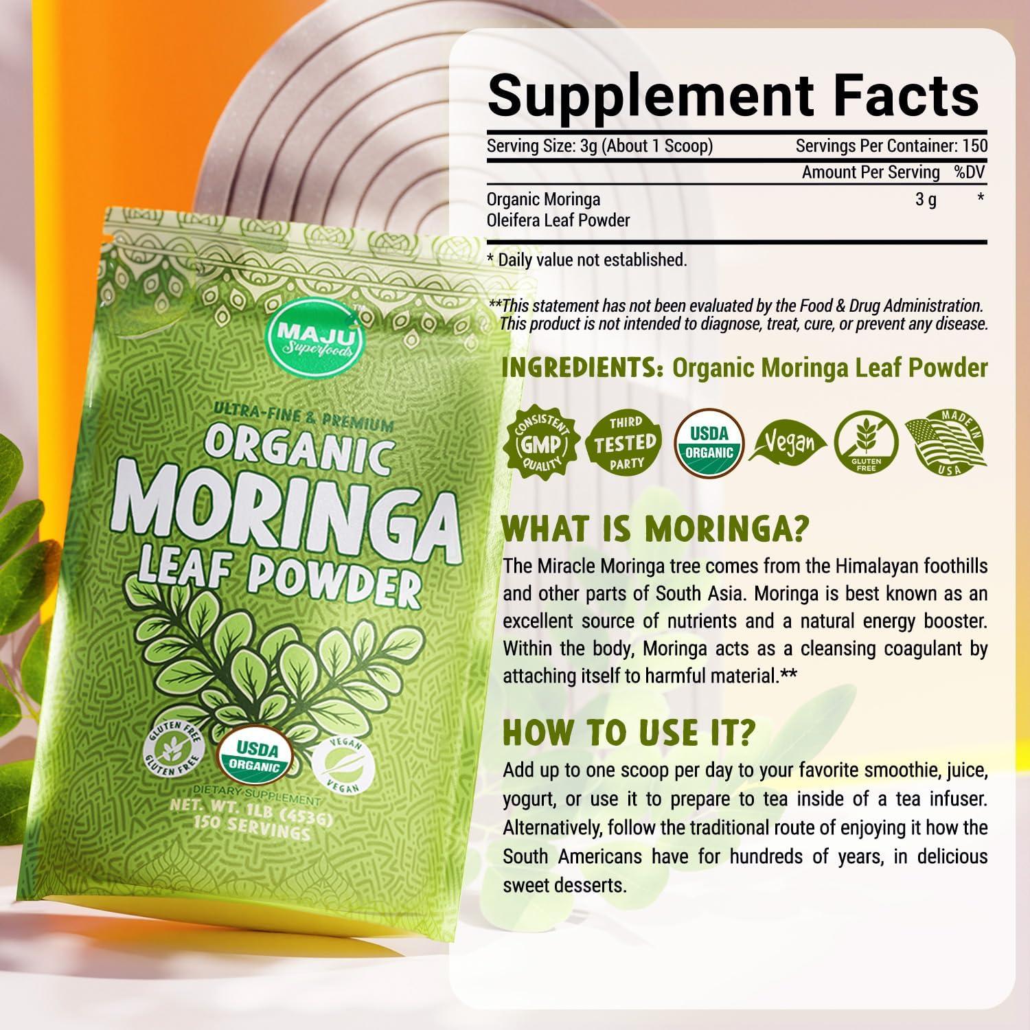 Polvo de Moringa Orgánica MAJU 0.45 kg - Calidad Extra-Fina