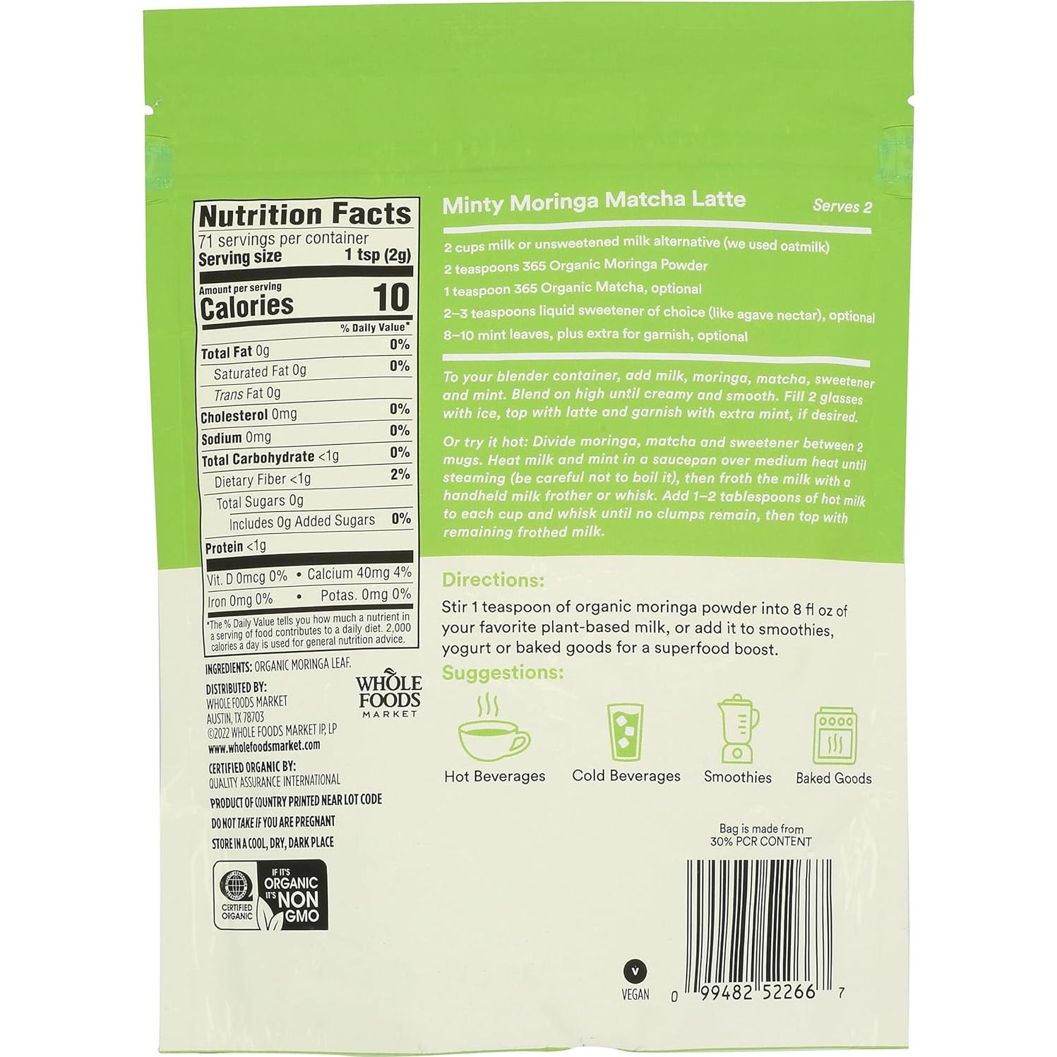 Polvo de Moringa Orgánico 365 Whole Foods 142g Suplemento