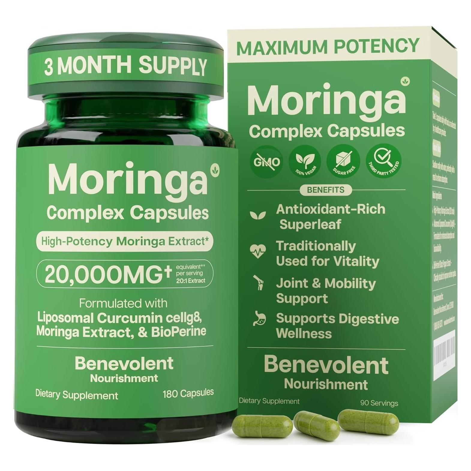 Cápsulas de Moringa Benevolente 20:1 con Curcumina 180 Unidades