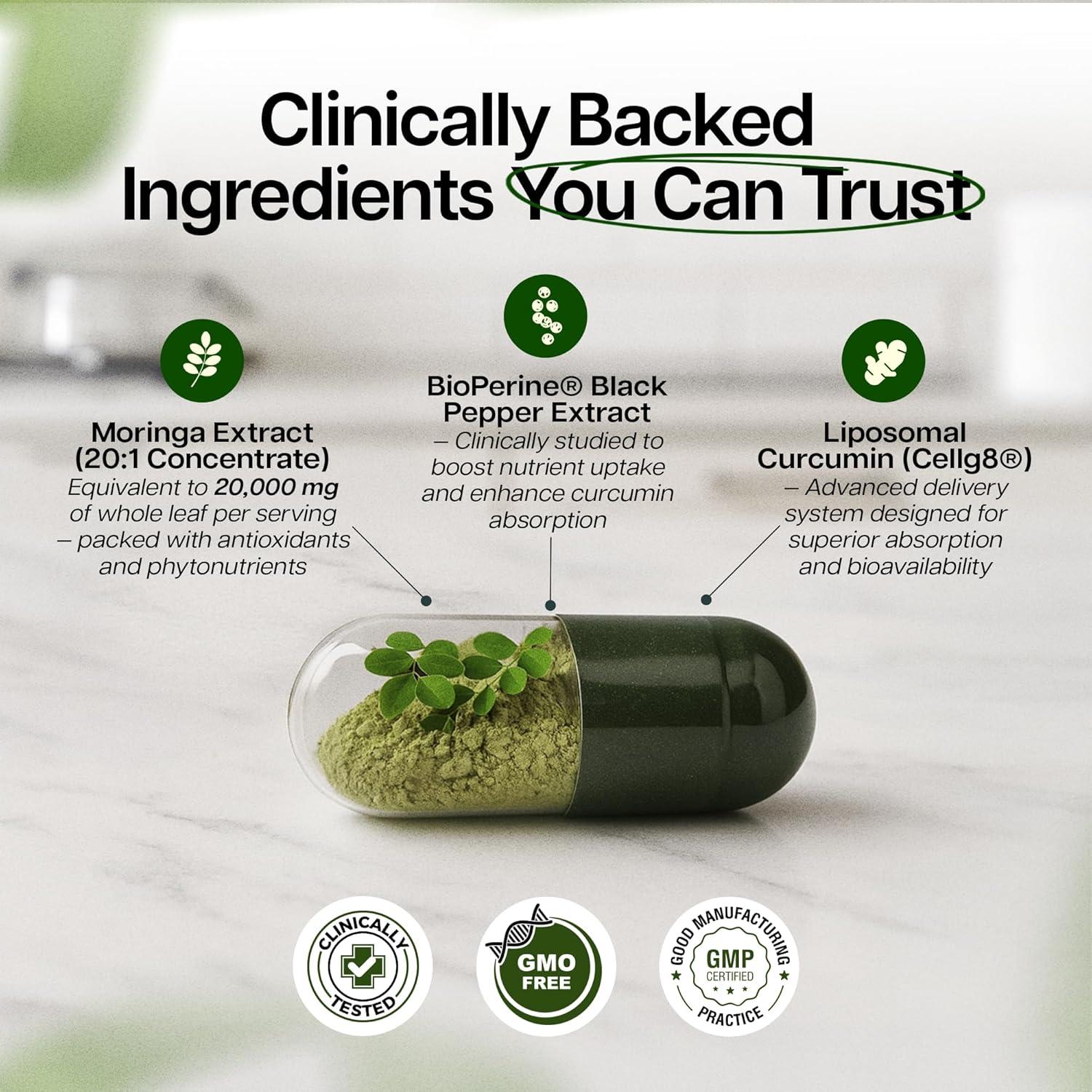 Cápsulas de Moringa Benevolente 20:1 con Curcumina 180 Unidades