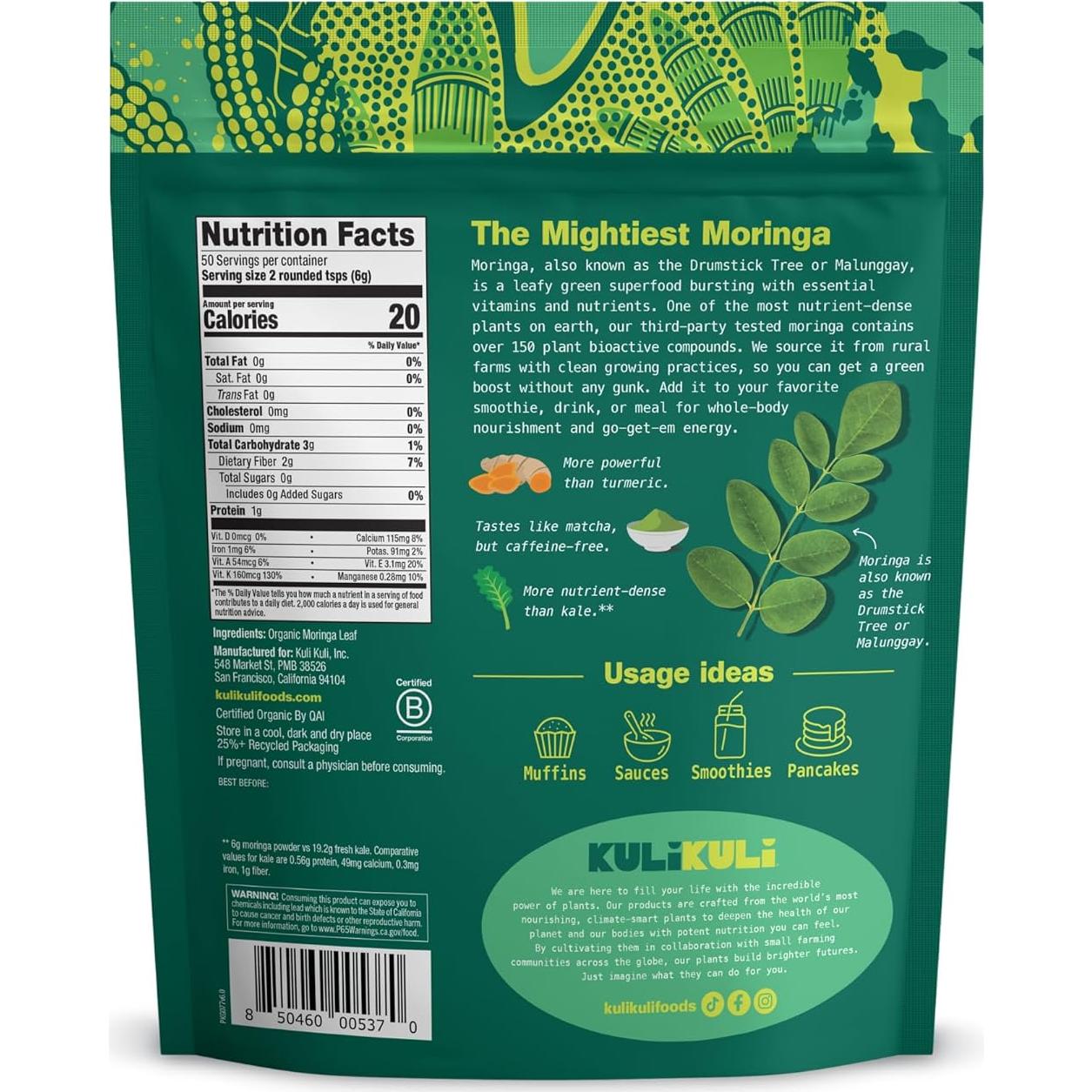 Polvo de Moringa Orgánica Kuli Kuli 300g - Superalimento Puro