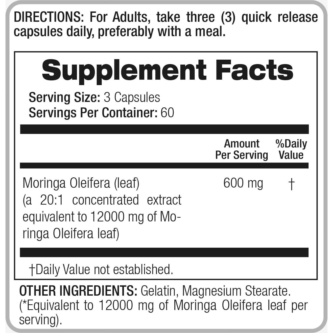 Cápsulas de Moringa Oleifera FITO MEDIC'S 300 Unidades 600 mg
