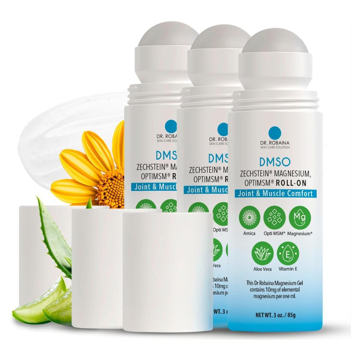 Dr. Robaina DMSO Roll-On - Quick-Absorbing Skin Care with Arnica, Magnesium, Aloe Vera, and Vitamin E | Non-Greasy Formula for Muscle & Joint Comfort | Made in The USA | 3 oz