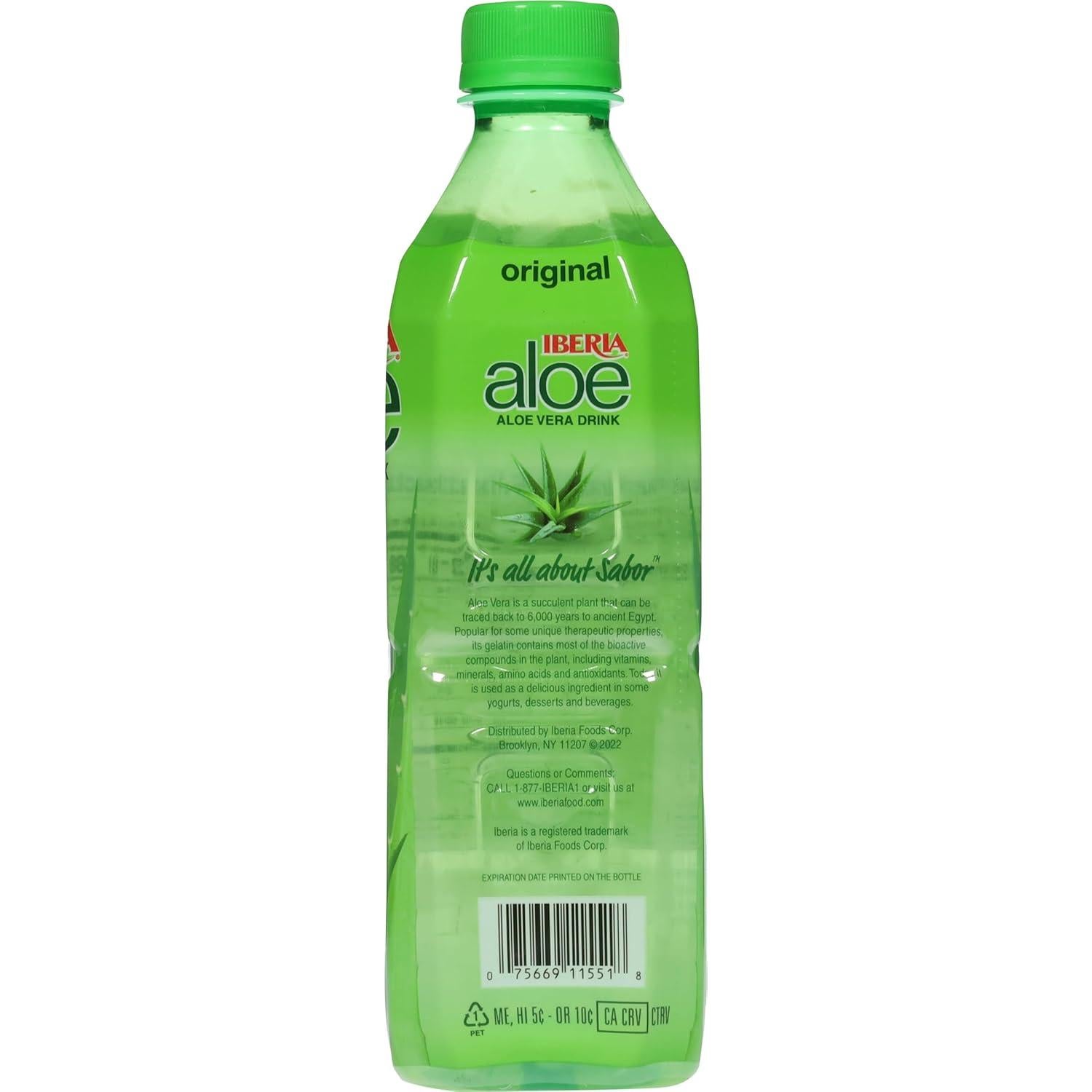 Bebida de Jugo de Aloe Vera Iberia Original 500 ml - Paquete de 8