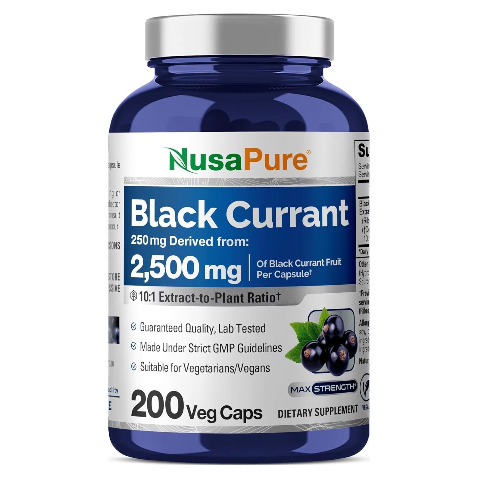 Extracto de Grosella Negra NusaPure 10:1 250 mg 200 Cápsulas Veganas