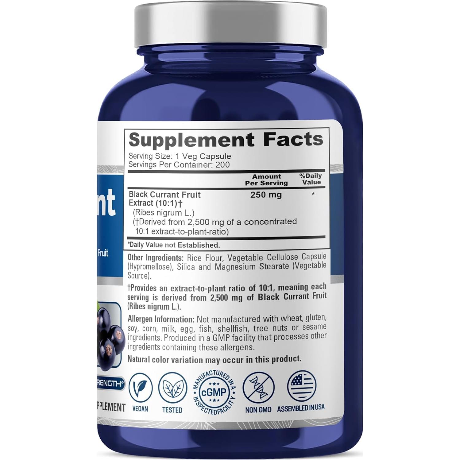 Extracto de Grosella Negra NusaPure 10:1 250 mg 200 Cápsulas Veganas