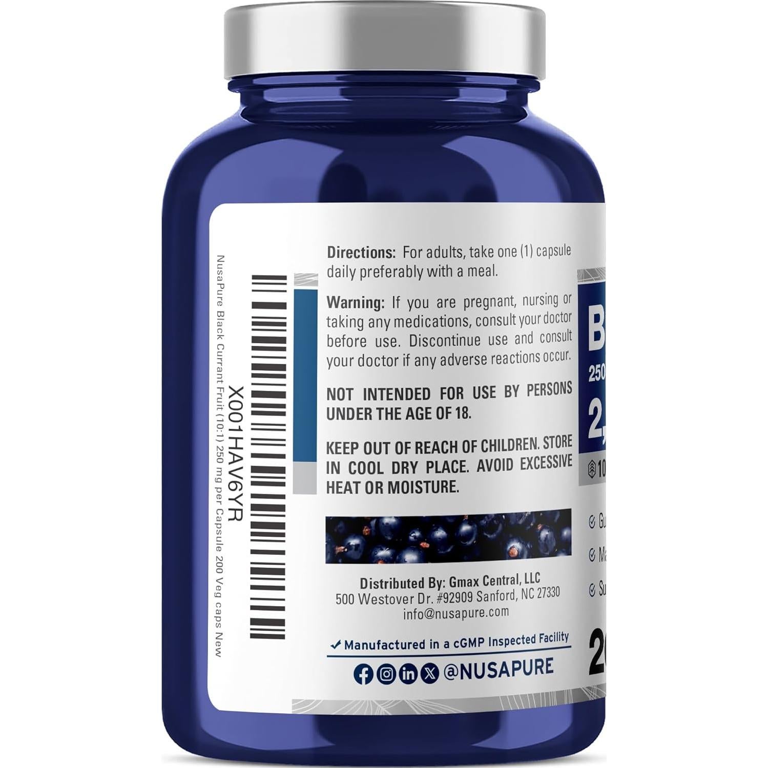 Extracto de Grosella Negra NusaPure 10:1 250 mg 200 Cápsulas Veganas