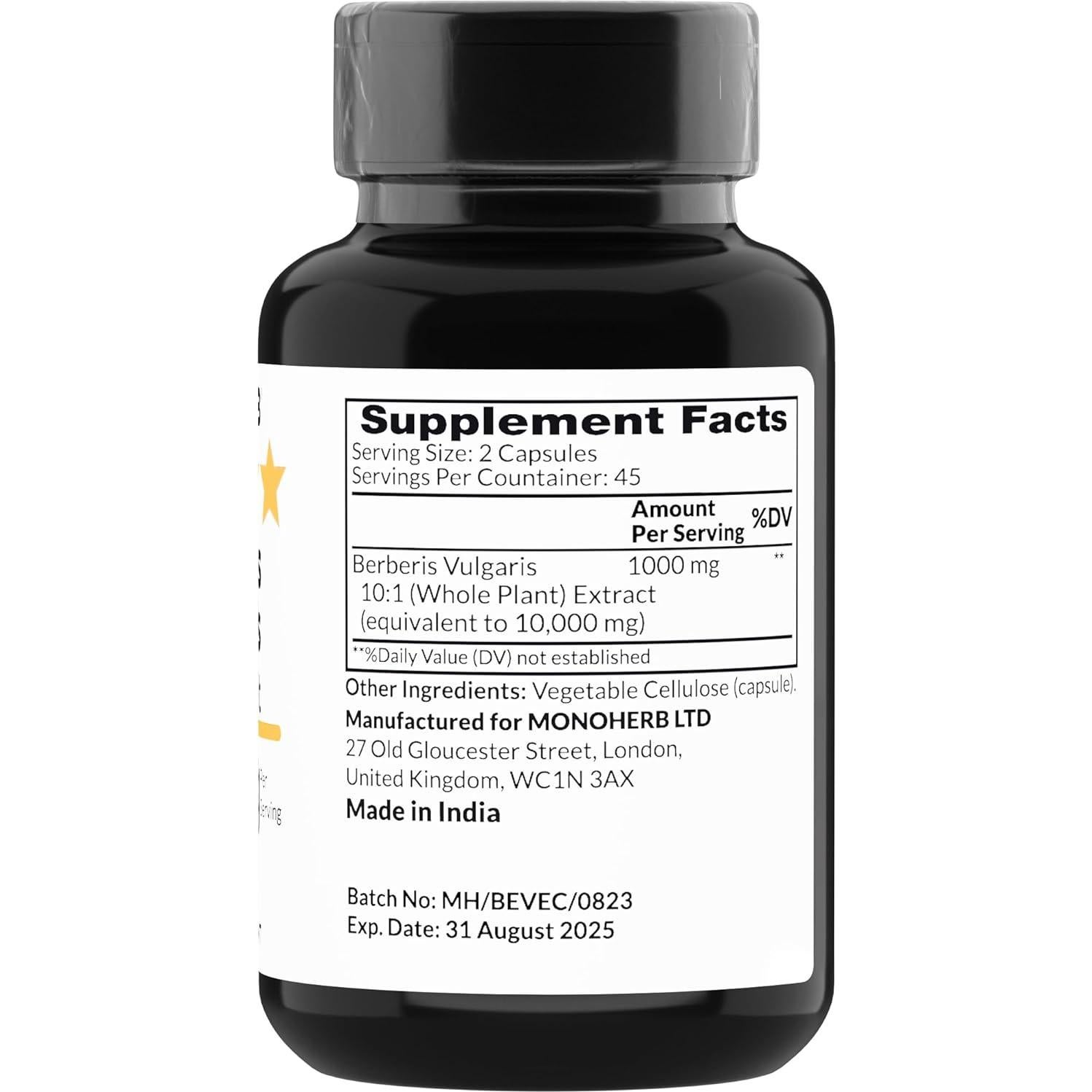 Extracto de Berberis Vulgaris 1000 mg - 90 Cápsulas Vegetarianas