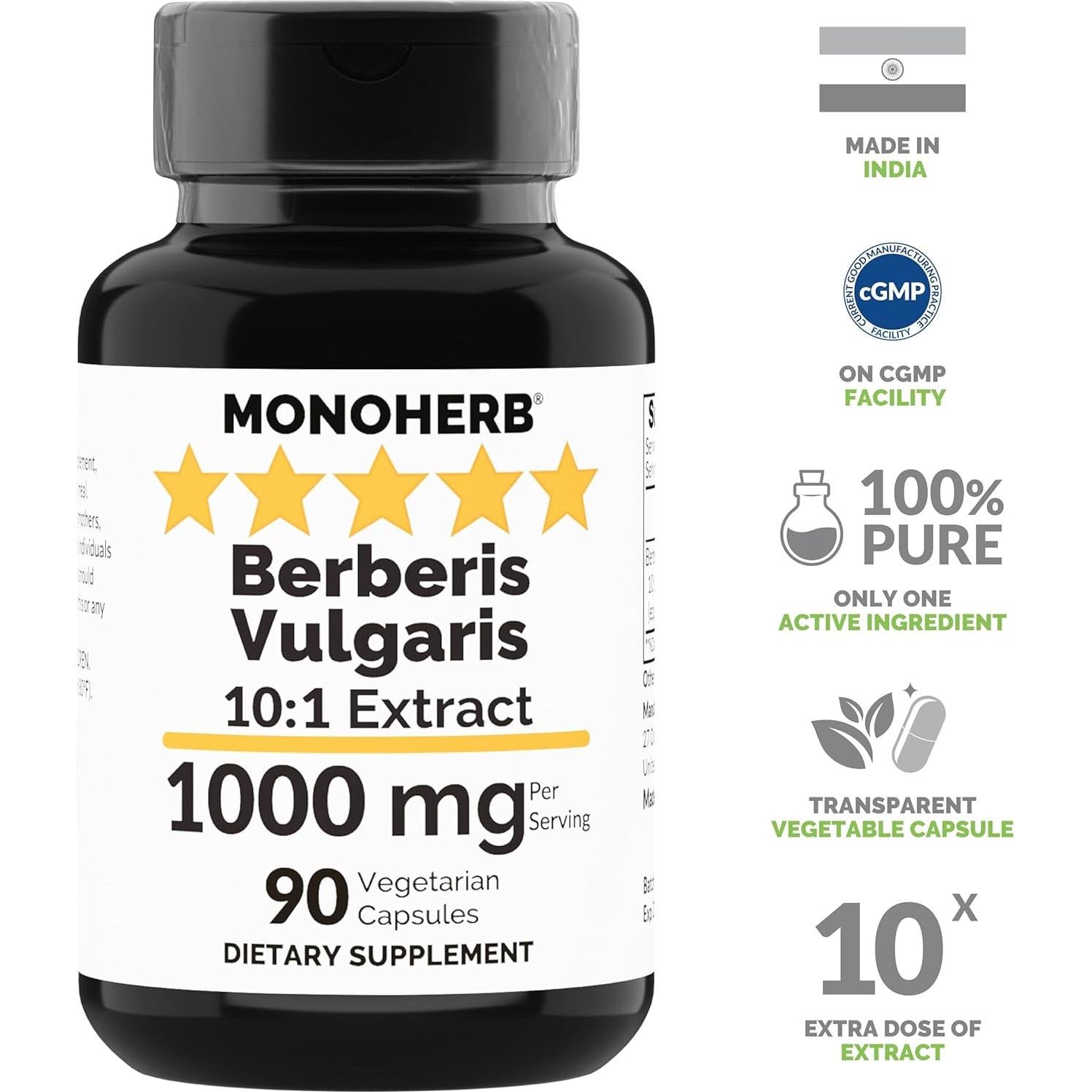 Extracto de Berberis Vulgaris 1000 mg - 90 Cápsulas Vegetarianas
