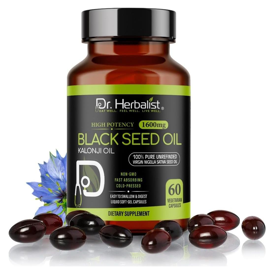 Cápsulas de Aceite de Semilla Negra Dr. Herbalist 1600mg - 60 Gelatinas