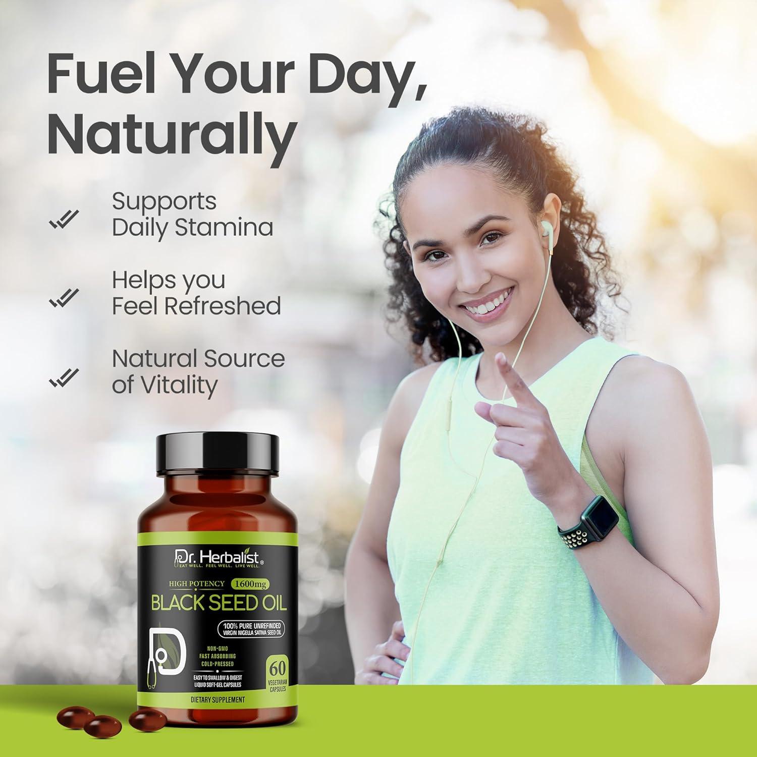 Cápsulas de Aceite de Semilla Negra Dr. Herbalist 1600mg - 60 Gelatinas