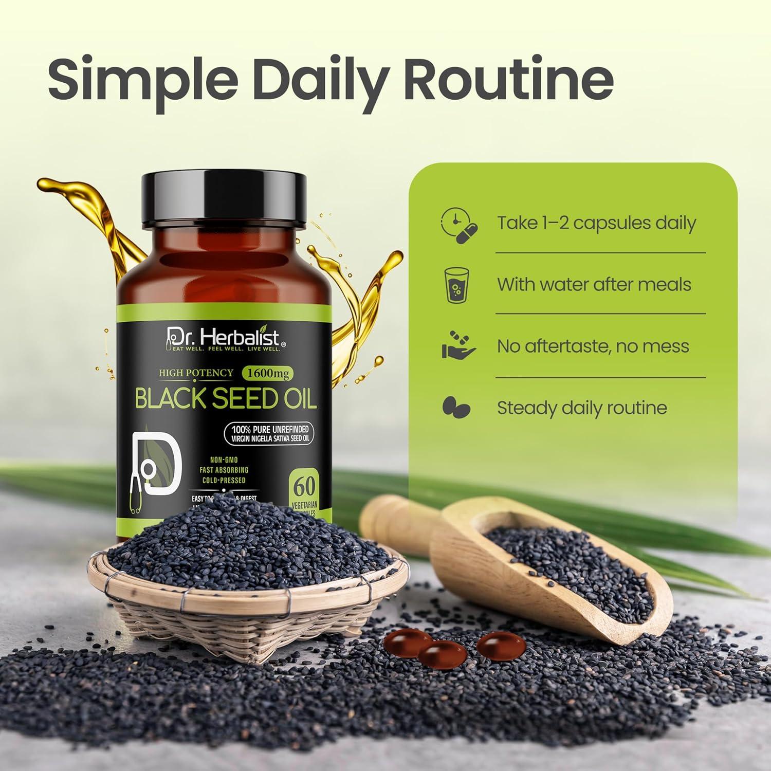 Cápsulas de Aceite de Semilla Negra Dr. Herbalist 1600mg - 60 Gelatinas