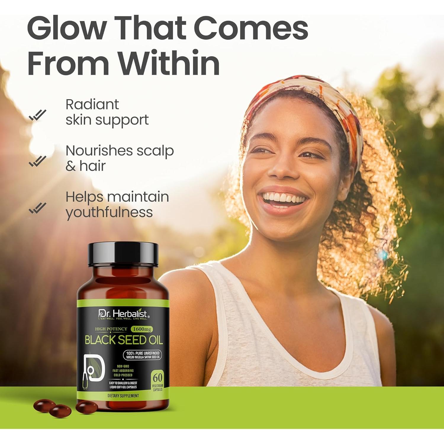 Cápsulas de Aceite de Semilla Negra Dr. Herbalist 1600mg - 60 Gelatinas