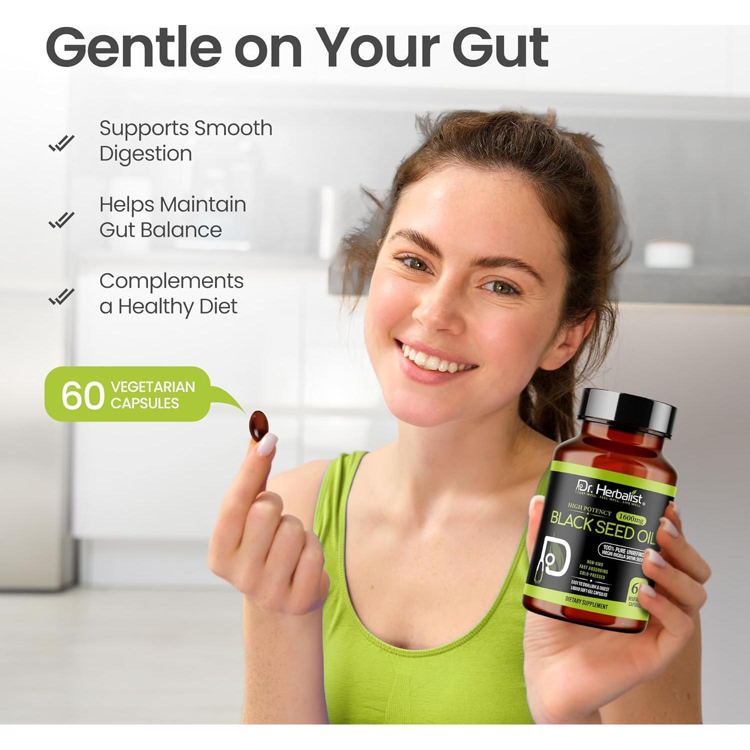 Cápsulas de Aceite de Semilla Negra Dr. Herbalist 1600mg - 60 Gelatinas