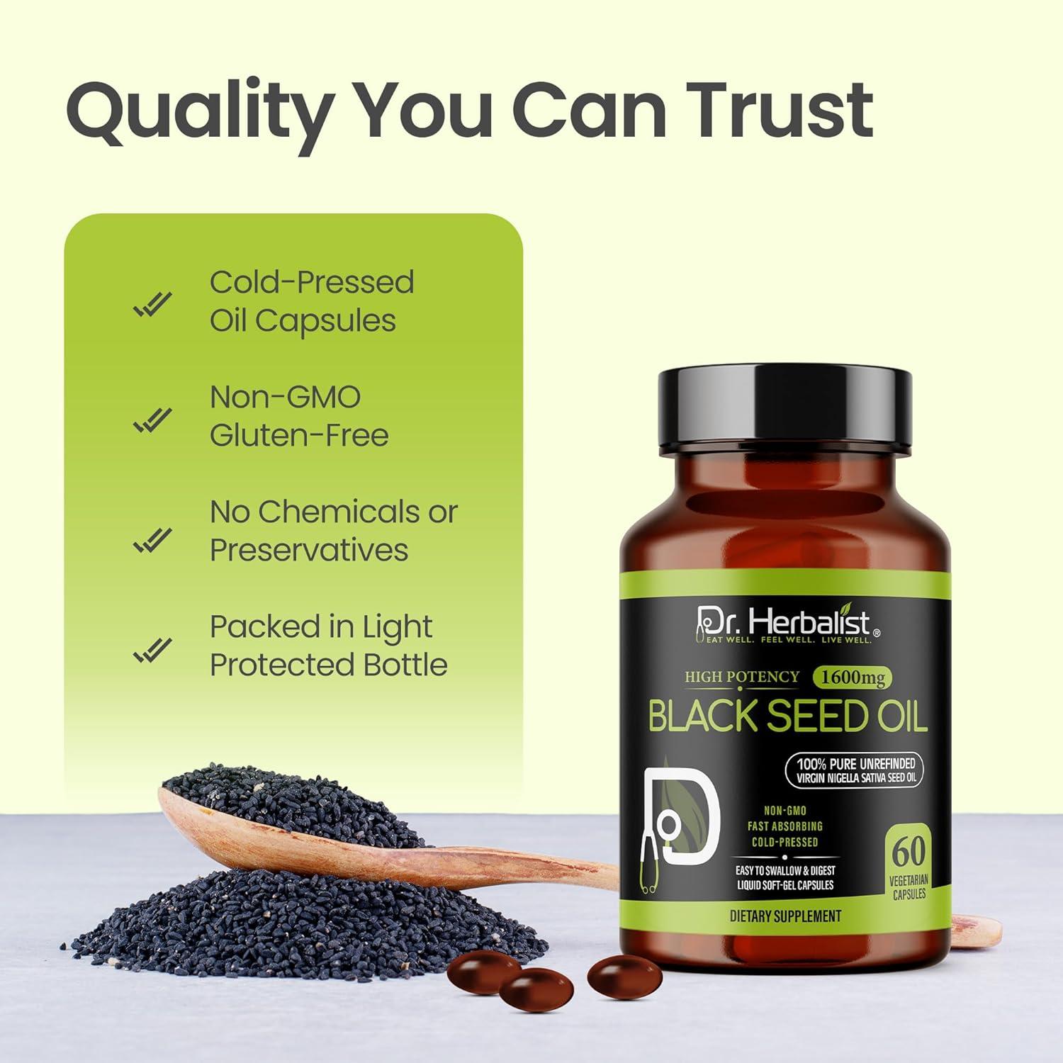 Cápsulas de Aceite de Semilla Negra Dr. Herbalist 1600mg - 60 Gelatinas