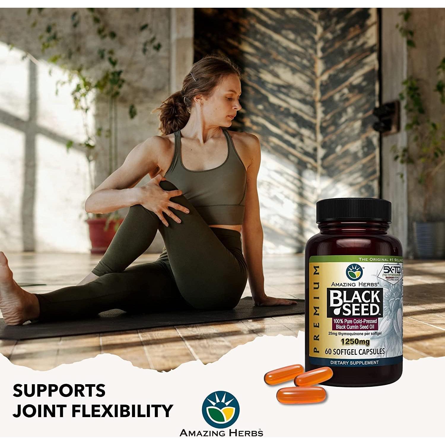 Cápsulas de Aceite de Semilla Negra Amazing Herbs 60 Unidades 1250mg