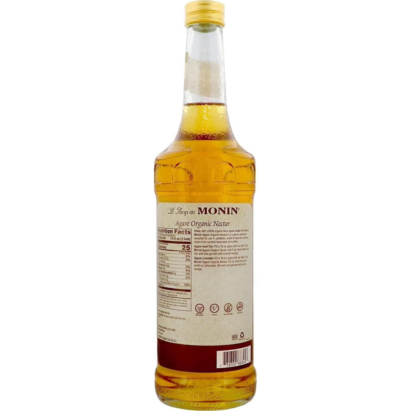 Jarabe de Agave Orgánico Monin 750 ml - Sin Gluten, No OGM