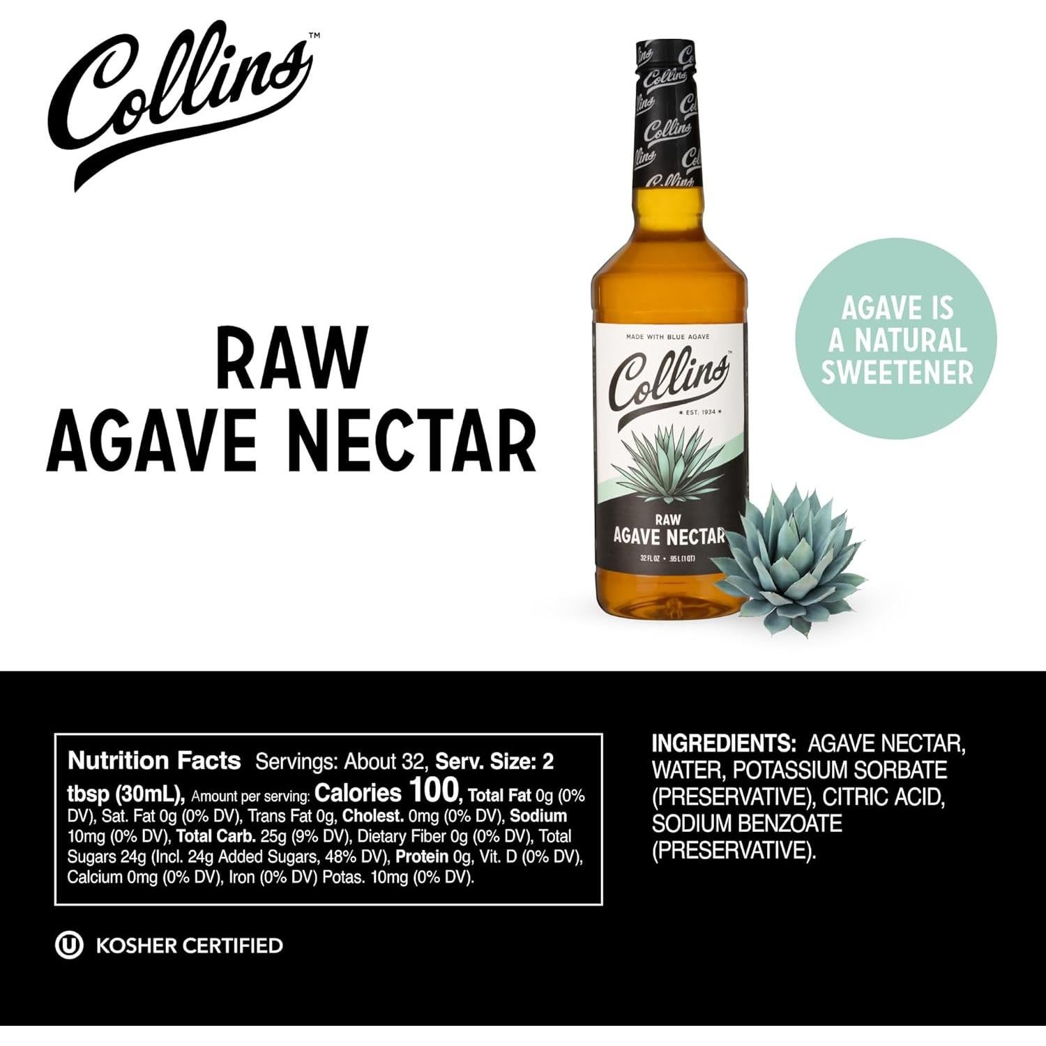 Néctar de Agave Crudo Collins 32 oz - Endulzante Natural