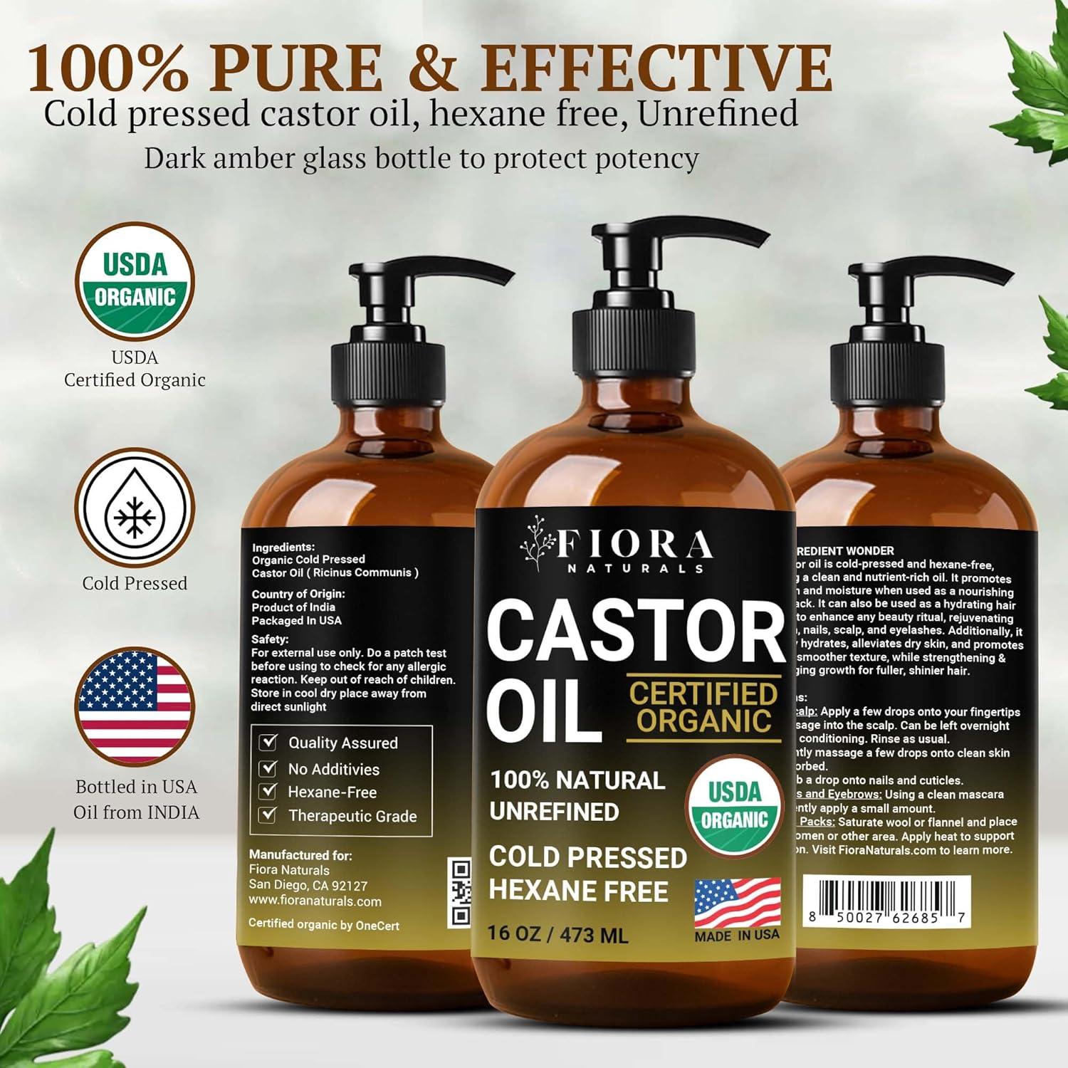 Aceite de Ricino Orgánico Prensado en Frío 473ml - Crecimiento Cabello y Piel