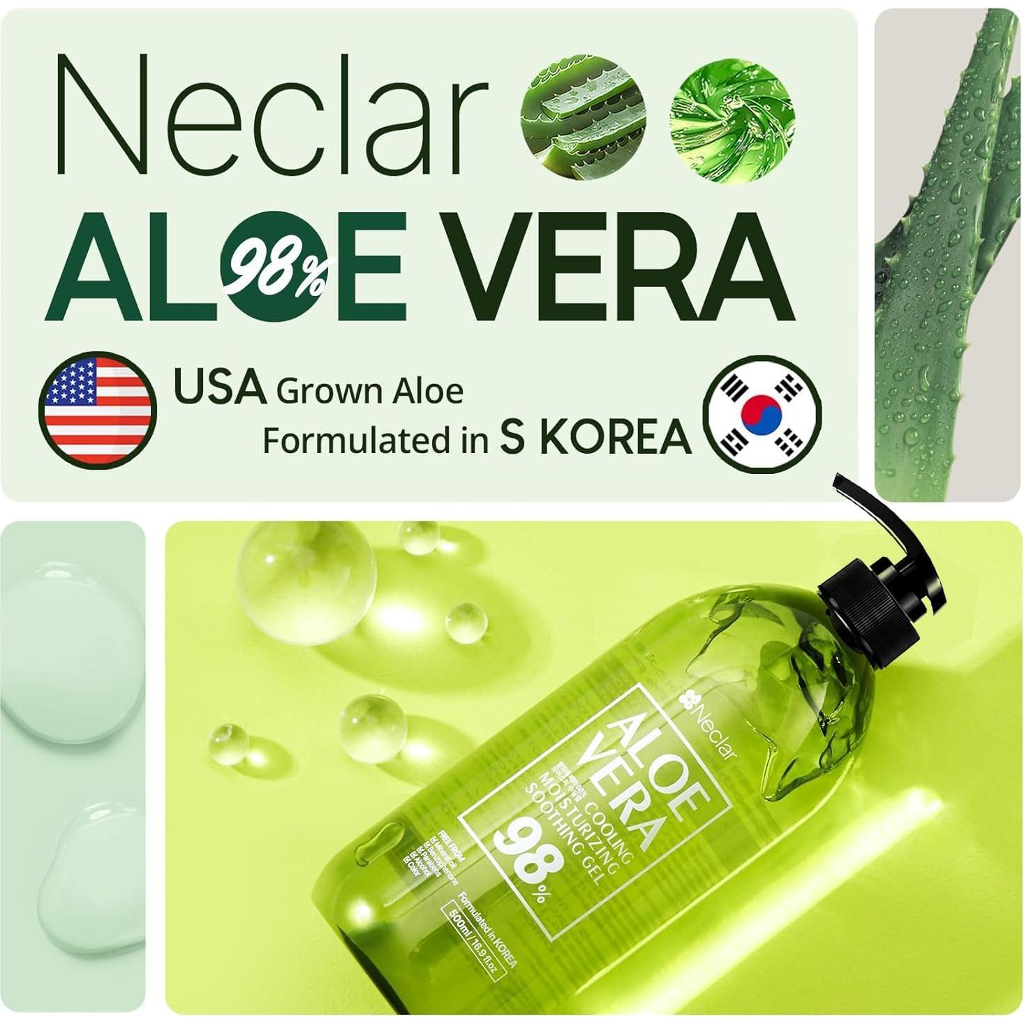 Gel de Aloe Vera 98% Puro Neclar 1000ml - Hidratante Multiusos