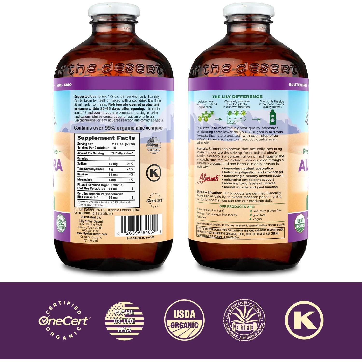 Jugo de Aloe Vera Orgánico Lirio del Desierto 946 ml Sin Conservantes