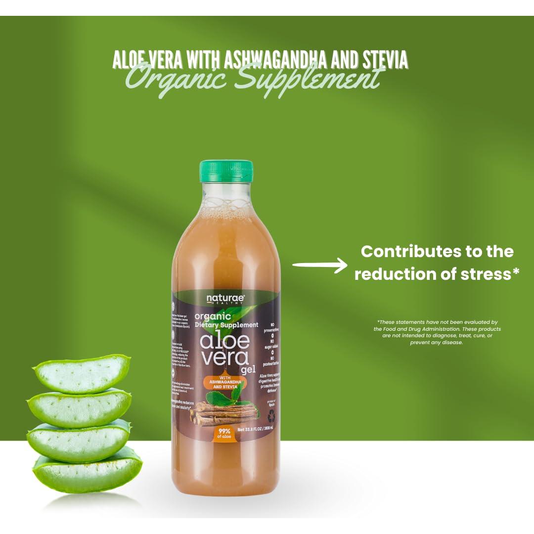 Jugo de Aloe Vera Orgánico Naturae 3 x 1000 ml con Pulpa y Ashwagandha