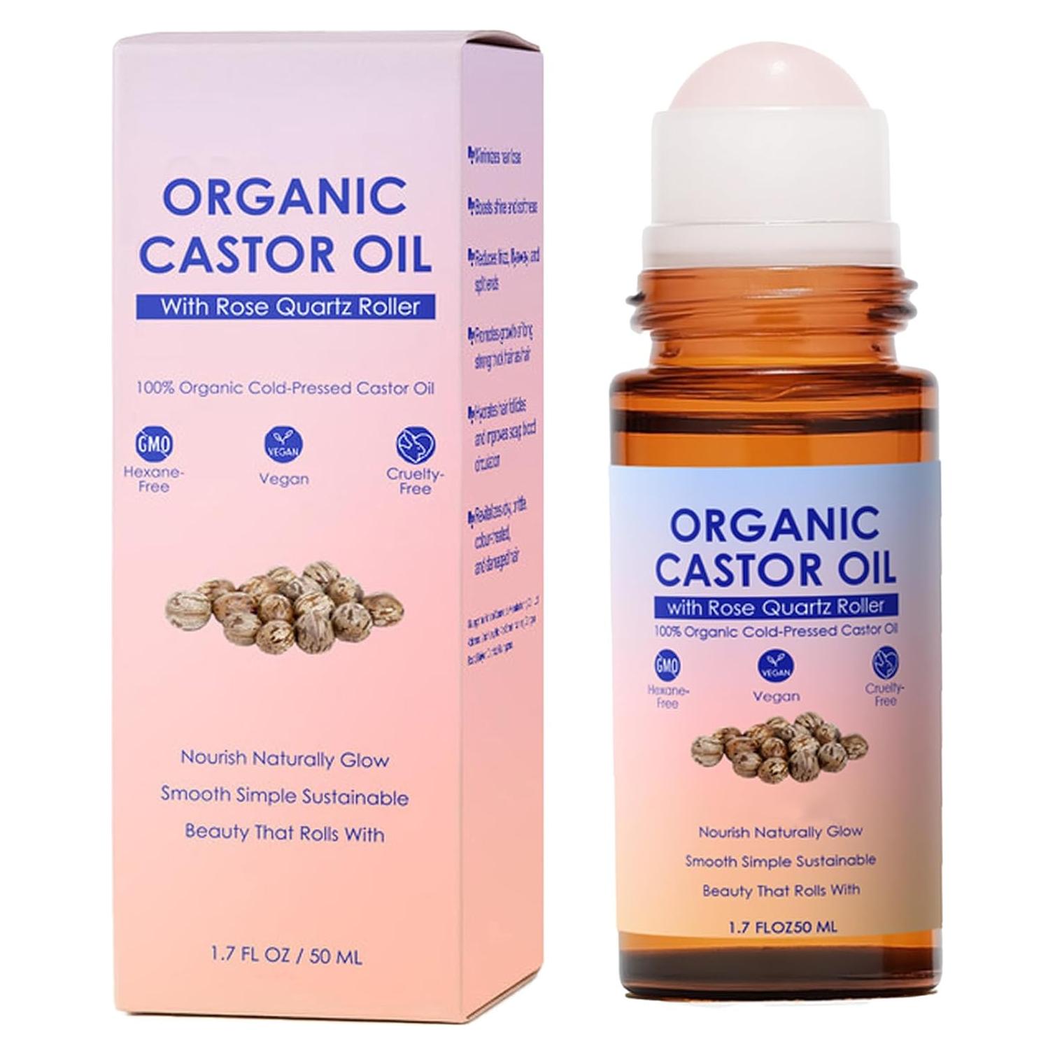 Aceite de Ricino Orgánico Luvie Roll-On 50 ml con Cuarzo Rosa